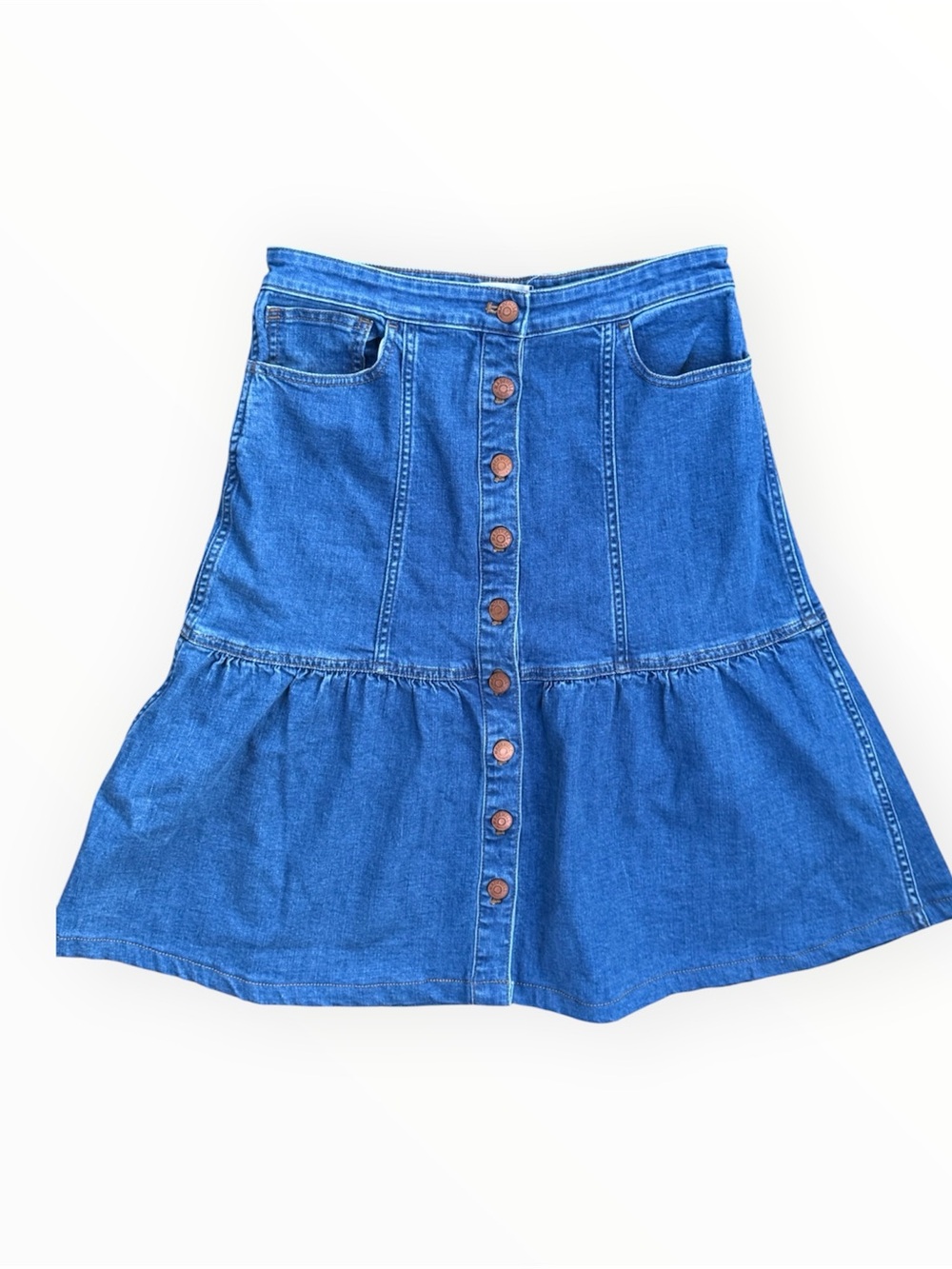 Madewell Denim Bayview Tiered denim Midi Skirt Womens size 27